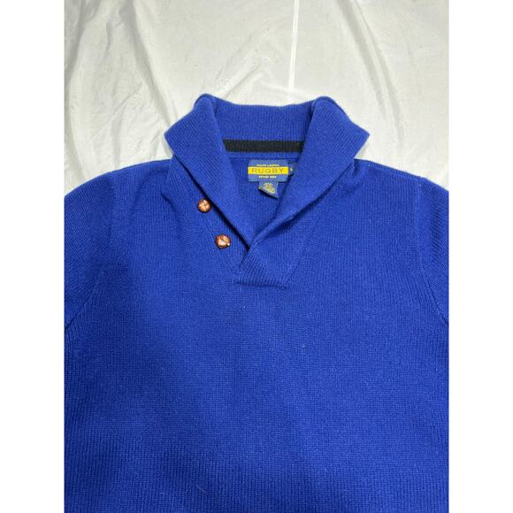 Ralph Lauren RUGBY Sweater Men’s L Blue Shawl Collar Toggle Button Wool Blend - Picture 3 of 9